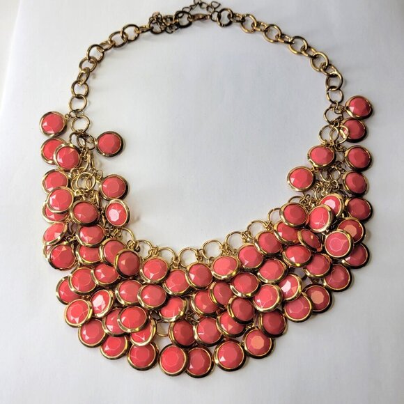 Coral Choker Necklace Resin Beaded Pendant Bib Statement Necklace - Picture 4 of 8